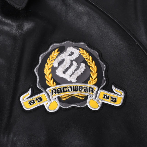 RocaweaR Rocawear Leather Jacket Vintage Black Rocawear Spellout Leather Bomber Jacket Black Black 2XL Size Good Used 4a001370