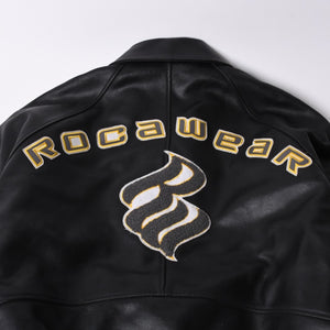 RocaweaR Rocawear Leather Jacket Vintage Black Rocawear Spellout Leather Bomber Jacket Black Black 2XL Size Good Used 4a001370