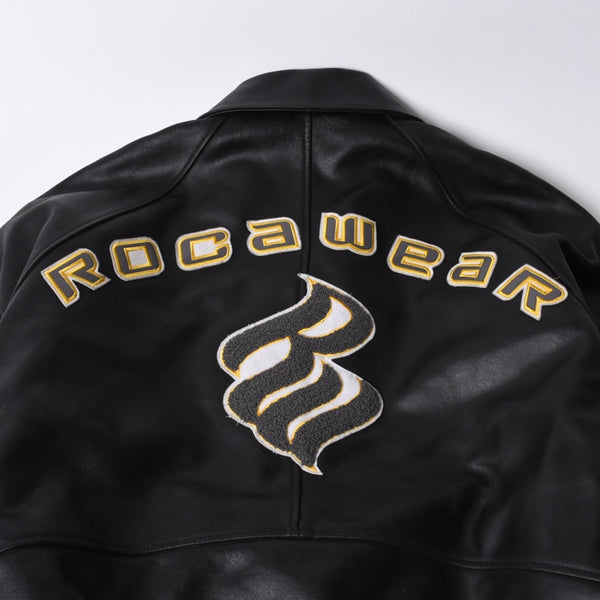 RocaweaR Rocawear Leather Jacket Vintage Black Rocawear Spellout Leather Bomber Jacket Black Black 2XL Size Good Used 4a001370