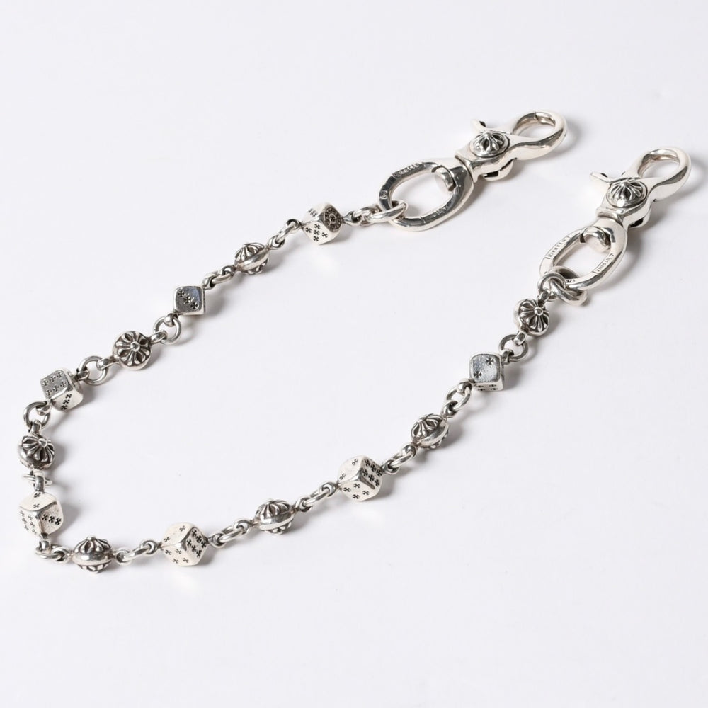 極美品 CHROME HEARTS クロムハーツ ダイス DICE 1CRS BALL SHORT1 2クリップ ショートウォレットチェーン 重量約110.46g 14LINK 中古 4a001343