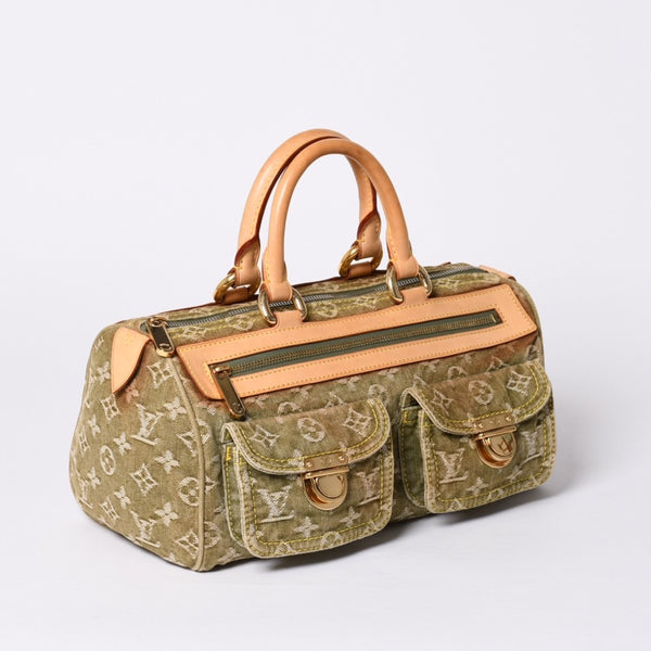 Very Good Condition LOUIS VUITTON Handbag Denim Neo Speedy M95215 Monogram Denim Khaki Gold Hardware Used 4a001422