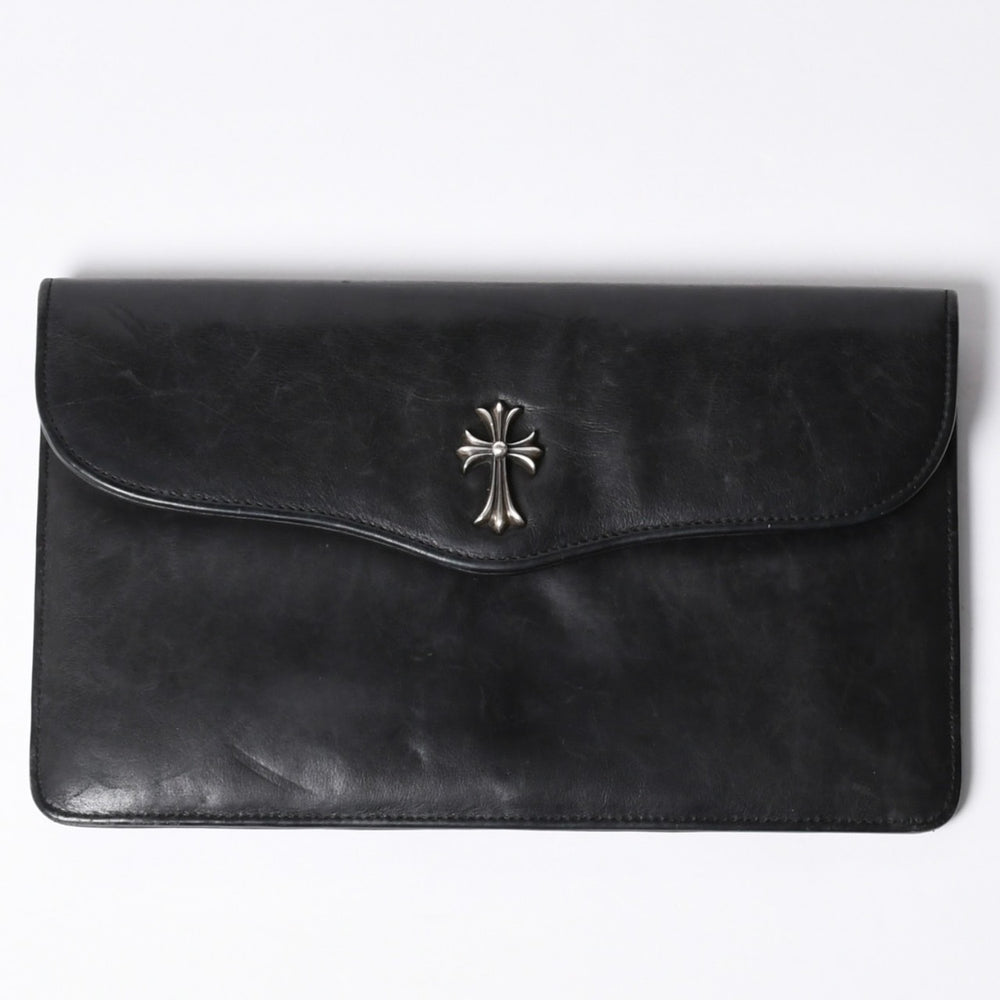 CHROME HEARTS クロムハーツ レザークラッチバッグ セカンドバッグ オールドモデル CHクロス装飾 ダガー シルバー925 美品 中古 4a001362