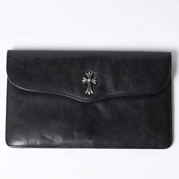 CHROME HEARTS Leather clutch bag Second bag Old model CH cross decoration Dagger Silver 925 Good condition Used 4a001362