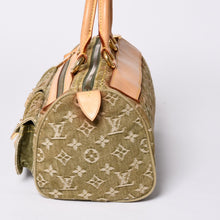 画像をギャラリービューアに読み込む, 極美品 LOUIS VUITTON ルイヴィトン ハンドバッグ デニム ネオスピーディ M95215 モノグラムデニム カーキ ゴールド金具 中古 4a001422