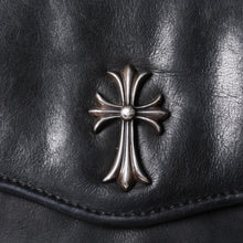 画像をギャラリービューアに読み込む, CHROME HEARTS クロムハーツ レザークラッチバッグ セカンドバッグ オールドモデル CHクロス装飾 ダガー シルバー925 美品 中古 4a001362