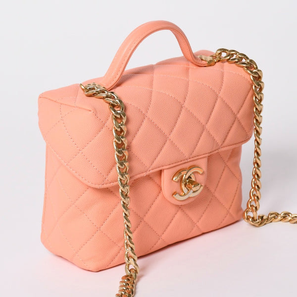 極美品 CHANEL シャネル ヴァニティ チェーンショルダーバッグ 2WAY ランダム番台 ココマーク キャビアスキン ピンク 中古 4a002030