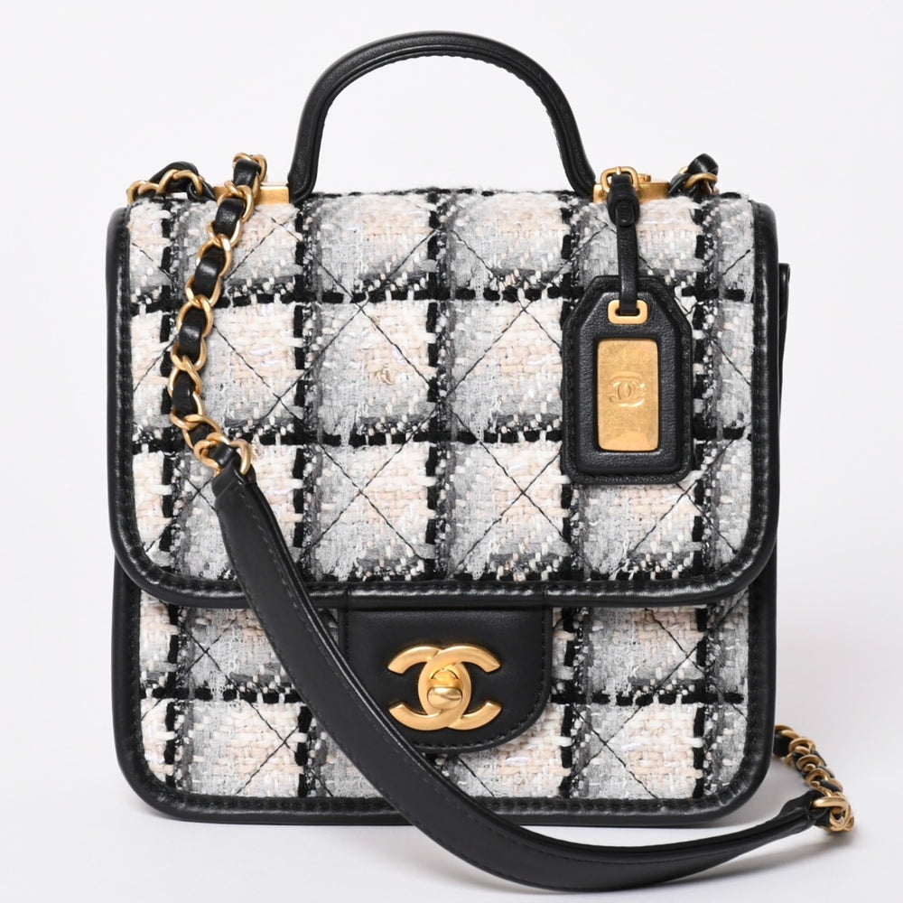 Like new CHANEL Small Top Handle Flap Bag AS3652 Random Number Coco Mark Tweed Leather Multicolor Used 4a001986