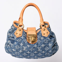 Very Good Condition LOUIS VUITTON Pretty Handbag M95020 Monogram Denim Leather Blue Gold Hardware Good Condition Used 4b001444