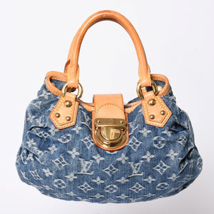 Very Good Condition LOUIS VUITTON Pretty Handbag M95020 Monogram Denim Leather Blue Gold Hardware Good Condition Used 4b001444