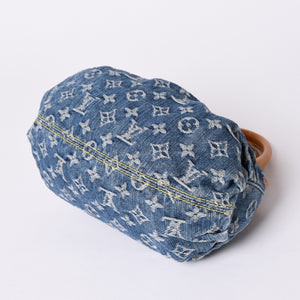 Very Good Condition LOUIS VUITTON Pretty Handbag M95020 Monogram Denim Leather Blue Gold Hardware Good Condition Used 4b001444