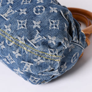 Very Good Condition LOUIS VUITTON Pretty Handbag M95020 Monogram Denim Leather Blue Gold Hardware Good Condition Used 4b001444