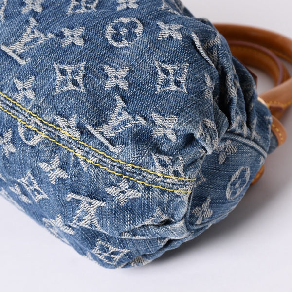 Very Good Condition LOUIS VUITTON Pretty Handbag M95020 Monogram Denim Leather Blue Gold Hardware Good Condition Used 4b001444