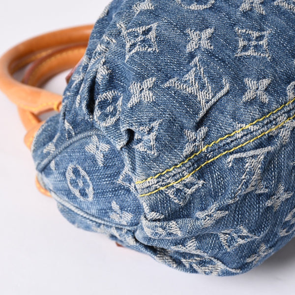 Very Good Condition LOUIS VUITTON Pretty Handbag M95020 Monogram Denim Leather Blue Gold Hardware Good Condition Used 4b001444