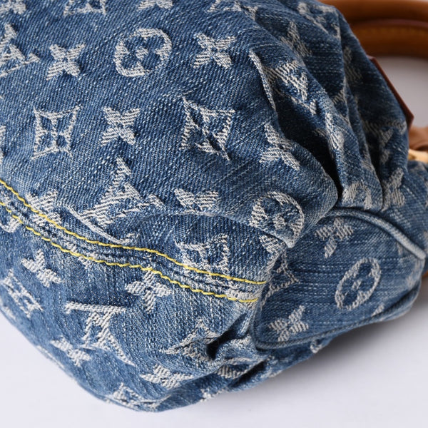 Very Good Condition LOUIS VUITTON Pretty Handbag M95020 Monogram Denim Leather Blue Gold Hardware Good Condition Used 4b001444