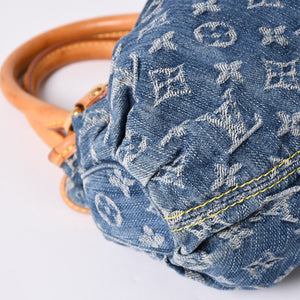 Very Good Condition LOUIS VUITTON Pretty Handbag M95020 Monogram Denim Leather Blue Gold Hardware Good Condition Used 4b001444