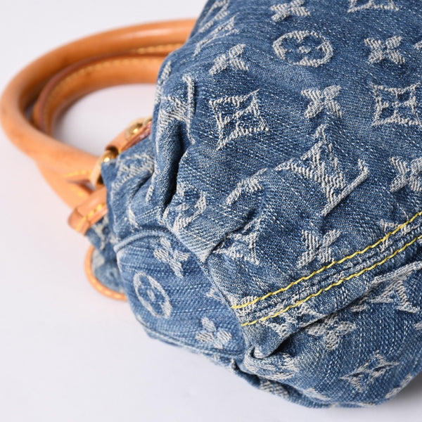 Very Good Condition LOUIS VUITTON Pretty Handbag M95020 Monogram Denim Leather Blue Gold Hardware Good Condition Used 4b001444
