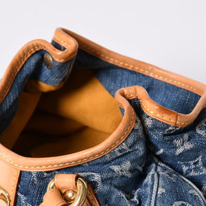 Very Good Condition LOUIS VUITTON Pretty Handbag M95020 Monogram Denim Leather Blue Gold Hardware Good Condition Used 4b001444