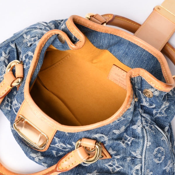 Very Good Condition LOUIS VUITTON Pretty Handbag M95020 Monogram Denim Leather Blue Gold Hardware Good Condition Used 4b001444