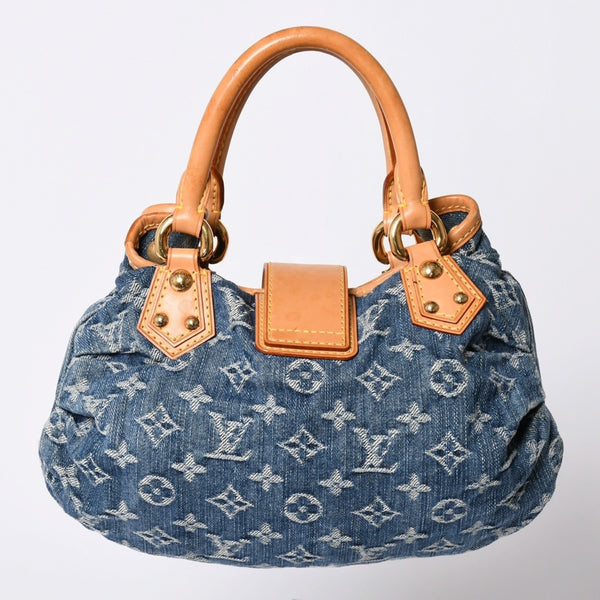 Very Good Condition LOUIS VUITTON Pretty Handbag M95020 Monogram Denim Leather Blue Gold Hardware Good Condition Used 4b001444