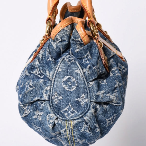 Very Good Condition LOUIS VUITTON Pretty Handbag M95020 Monogram Denim Leather Blue Gold Hardware Good Condition Used 4b001444