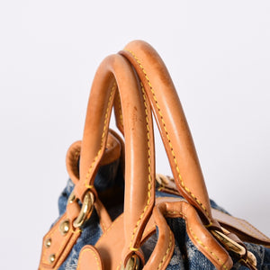 Very Good Condition LOUIS VUITTON Pretty Handbag M95020 Monogram Denim Leather Blue Gold Hardware Good Condition Used 4b001444