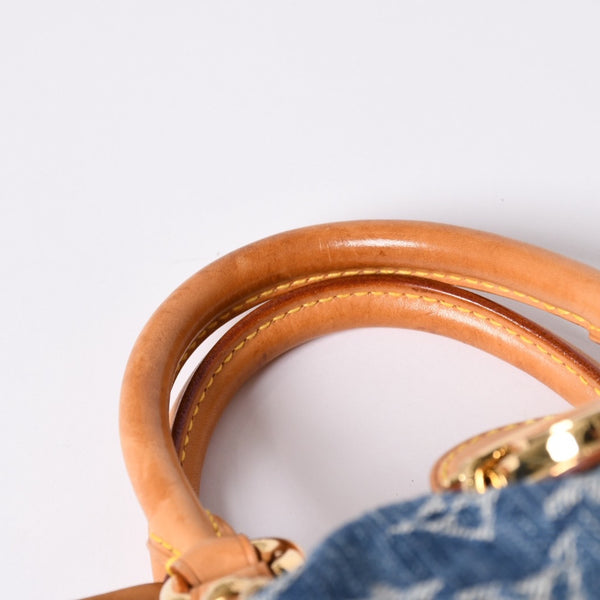 Very Good Condition LOUIS VUITTON Pretty Handbag M95020 Monogram Denim Leather Blue Gold Hardware Good Condition Used 4b001444
