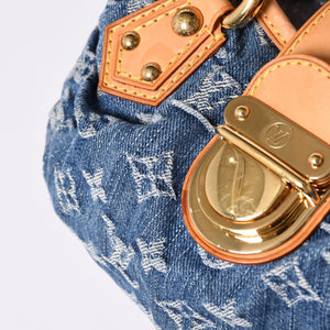 Very Good Condition LOUIS VUITTON Pretty Handbag M95020 Monogram Denim Leather Blue Gold Hardware Good Condition Used 4b001444