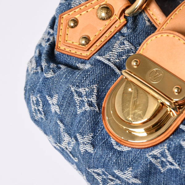 Very Good Condition LOUIS VUITTON Pretty Handbag M95020 Monogram Denim Leather Blue Gold Hardware Good Condition Used 4b001444