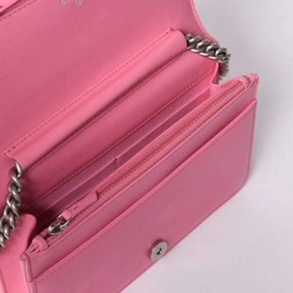 Like new CHANEL Boy Chanel Chain Wallet AP1117 Random Number Coco Mark Caviar Skin Pink Used 4a001448