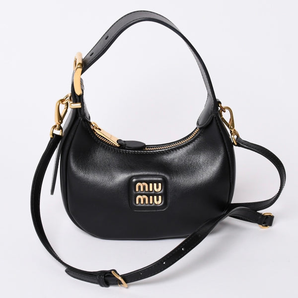 Very good condition MIUMIU shoulder bag handbag hobo 2way 5BP084 leather black gold hardware used 4a001465