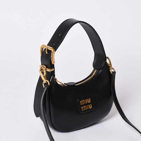 Very good condition MIUMIU shoulder bag handbag hobo 2way 5BP084 leather black gold hardware used 4a001465
