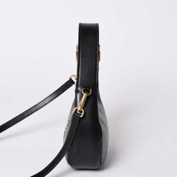 Very good condition MIUMIU shoulder bag handbag hobo 2way 5BP084 leather black gold hardware used 4a001465