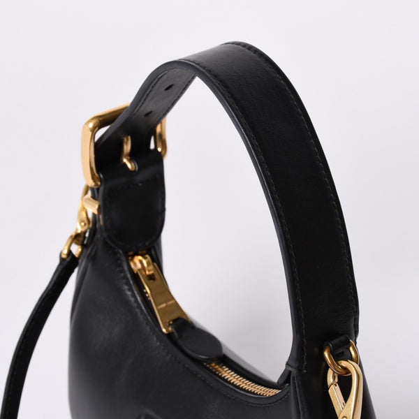 Very good condition MIUMIU shoulder bag handbag hobo 2way 5BP084 leather black gold hardware used 4a001465