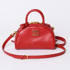 新品同様 MIUMIU ミュウミュウ トップ ハンドル 2WAYバッグ ハンドバッグ レザー レッド ゴールド金具 中古 4a001464