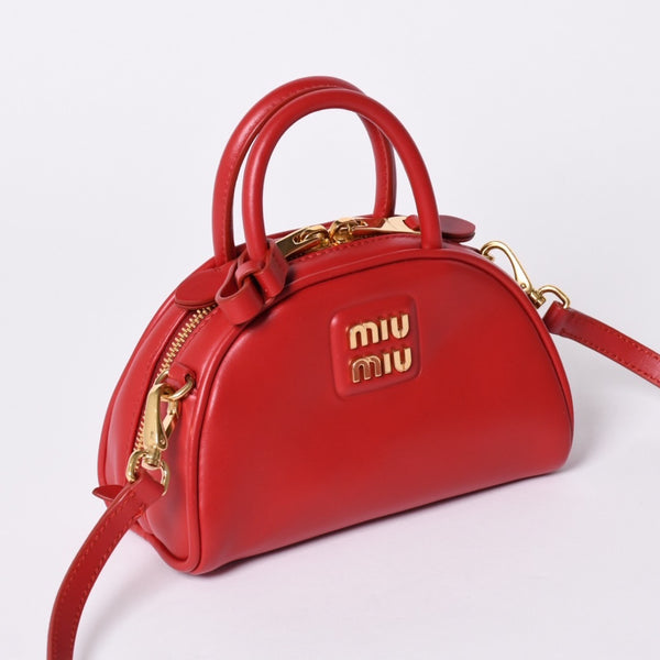新品同様 MIUMIU ミュウミュウ トップ ハンドル 2WAYバッグ ハンドバッグ レザー レッド ゴールド金具 中古 4a001464