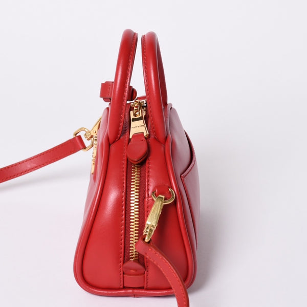 新品同様 MIUMIU ミュウミュウ トップ ハンドル 2WAYバッグ ハンドバッグ レザー レッド ゴールド金具 中古 4a001464