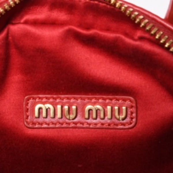 新品同様 MIUMIU ミュウミュウ トップ ハンドル 2WAYバッグ ハンドバッグ レザー レッド ゴールド金具 中古 4a001464