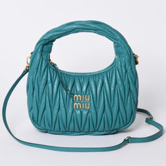 極美品 MIU MIU ミュウミュウ ワンダー マテラッセ ホーボーバッグ ショルダーバッグ 5BC125 ショルダーバッグ グリーン 中古 4a001466