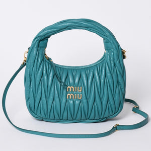 極美品 MIU MIU ミュウミュウ ワンダー マテラッセ ホーボーバッグ ショルダーバッグ 5BC125 ショルダーバッグ グリーン 中古 4a001466