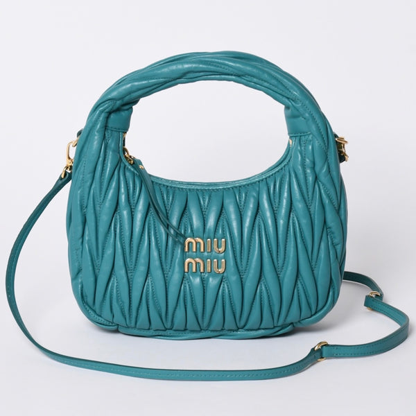 極美品 MIU MIU ミュウミュウ ワンダー マテラッセ ホーボーバッグ ショルダーバッグ 5BC125 ショルダーバッグ グリーン 中古 4a001466