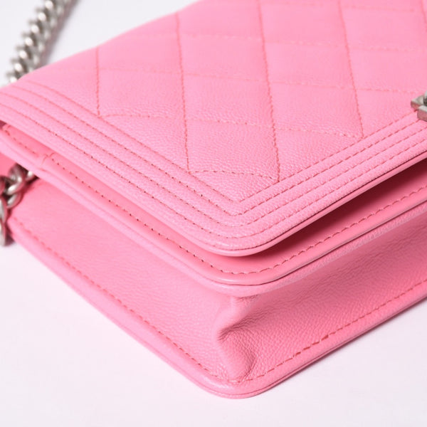 Like new CHANEL Boy Chanel Chain Wallet AP1117 Random Number Coco Mark Caviar Skin Pink Used 4a001448