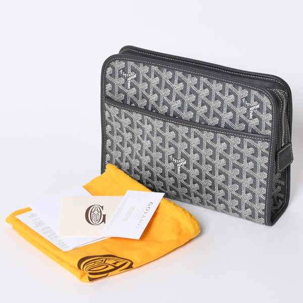 New and unused GOYARD Bag Pouch Jouvence Gray/PVC/Leather Silver Hardware 4a001259