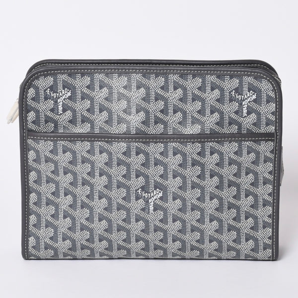 New and unused GOYARD Bag Pouch Jouvence Gray/PVC/Leather Silver Hardware 4a001259