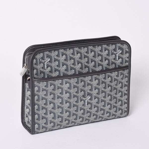New and unused GOYARD Bag Pouch Jouvence Gray/PVC/Leather Silver Hardware 4a001259