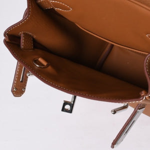 Like new Hermes Kelly Akkad PM W engraved one shoulder bag Brown Silver hardware Used 4a001449