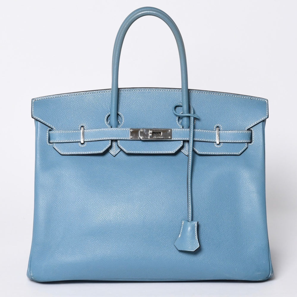 極美品 HERMES エルメス BIRKIN バーキン35 ブルージーン シルバー金具 ヴォーエプソン ハンドバッグ □J刻印 中古 4a001545