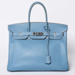 Very good condition HERMES BIRKIN Birkin 35 Blue Jean Silver hardware Vaux Epson handbag □J stamp Used 4a001545