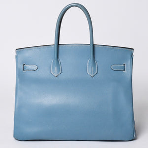 Very good condition HERMES BIRKIN Birkin 35 Blue Jean Silver hardware Vaux Epson handbag □J stamp Used 4a001545