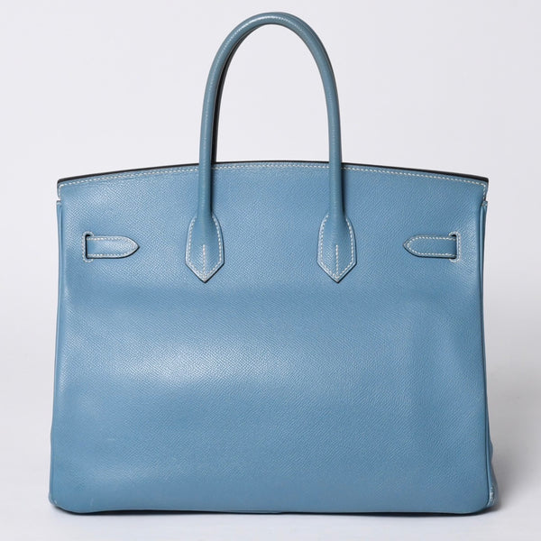 Very good condition HERMES BIRKIN Birkin 35 Blue Jean Silver hardware Vaux Epson handbag □J stamp Used 4a001545