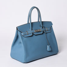 画像をギャラリービューアに読み込む, 極美品 HERMES エルメス BIRKIN バーキン35 ブルージーン シルバー金具 ヴォーエプソン ハンドバッグ □J刻印 中古 4a001545